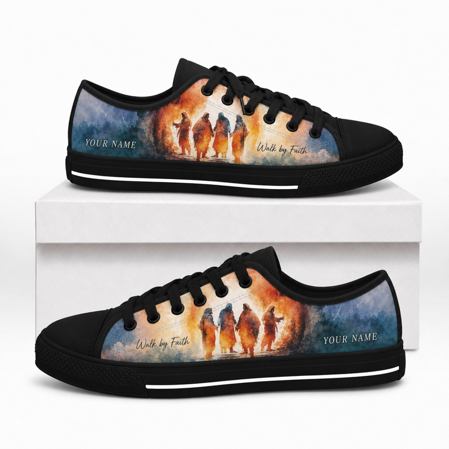 Walk By Faith Design Classic Personalized Low Top Shoes box black  