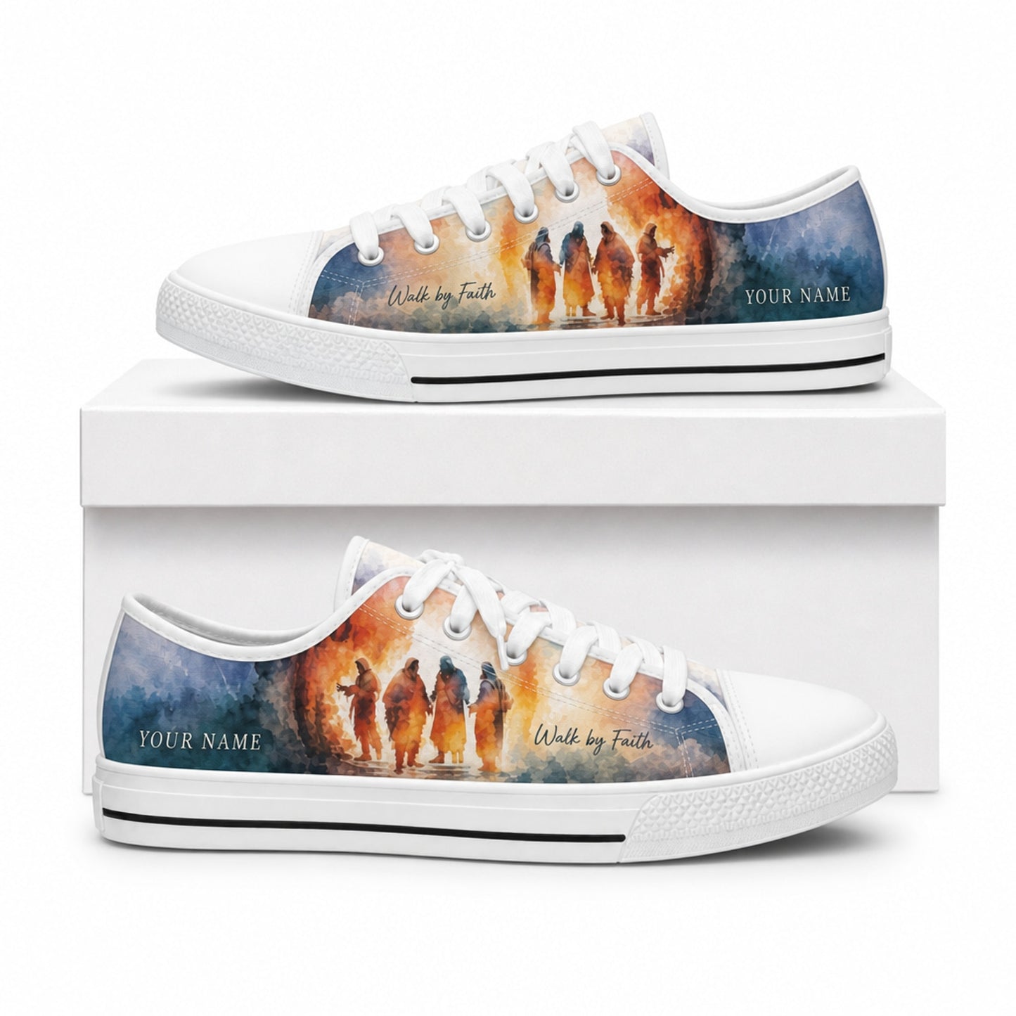Walk By Faith Design Classic Personalized Low Top Shoes box white  