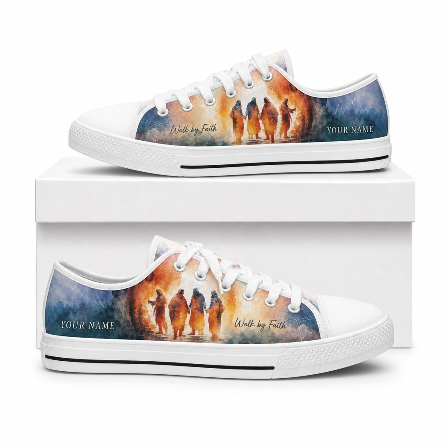 Walk By Faith Design Classic Personalized Low Top Shoes box white  