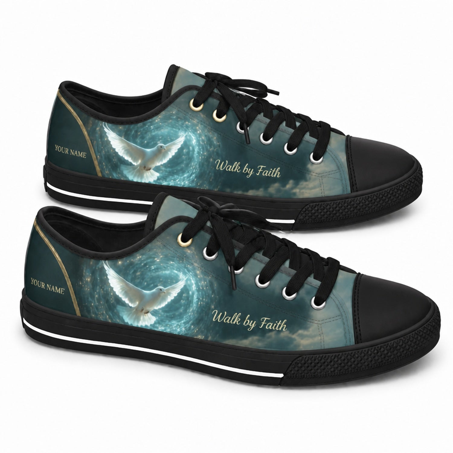 Walk By Faith Dove Graphic Low Top Shoes black shoes    