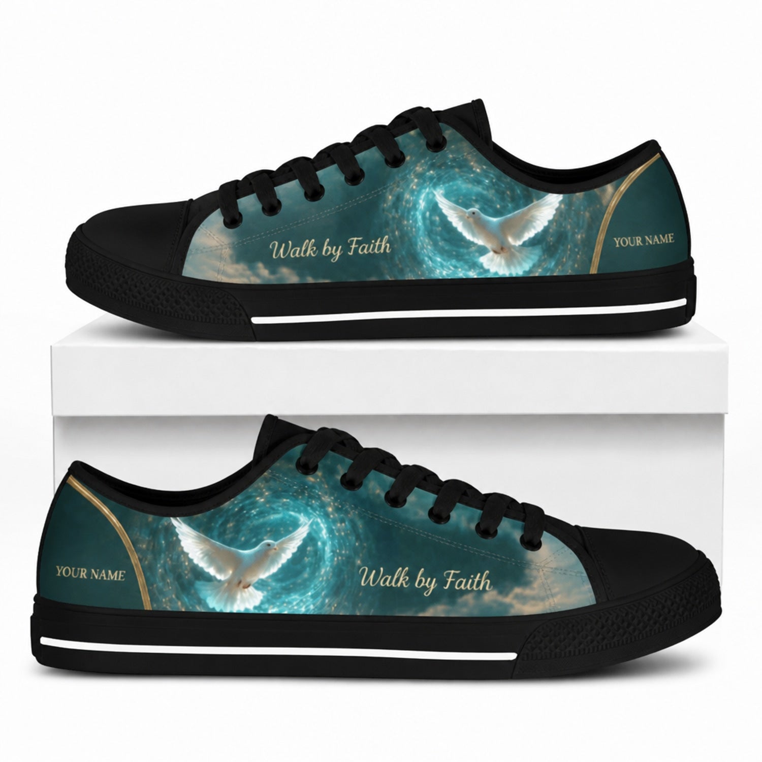 Walk By Faith Dove Graphic Low Top Shoes box black    
