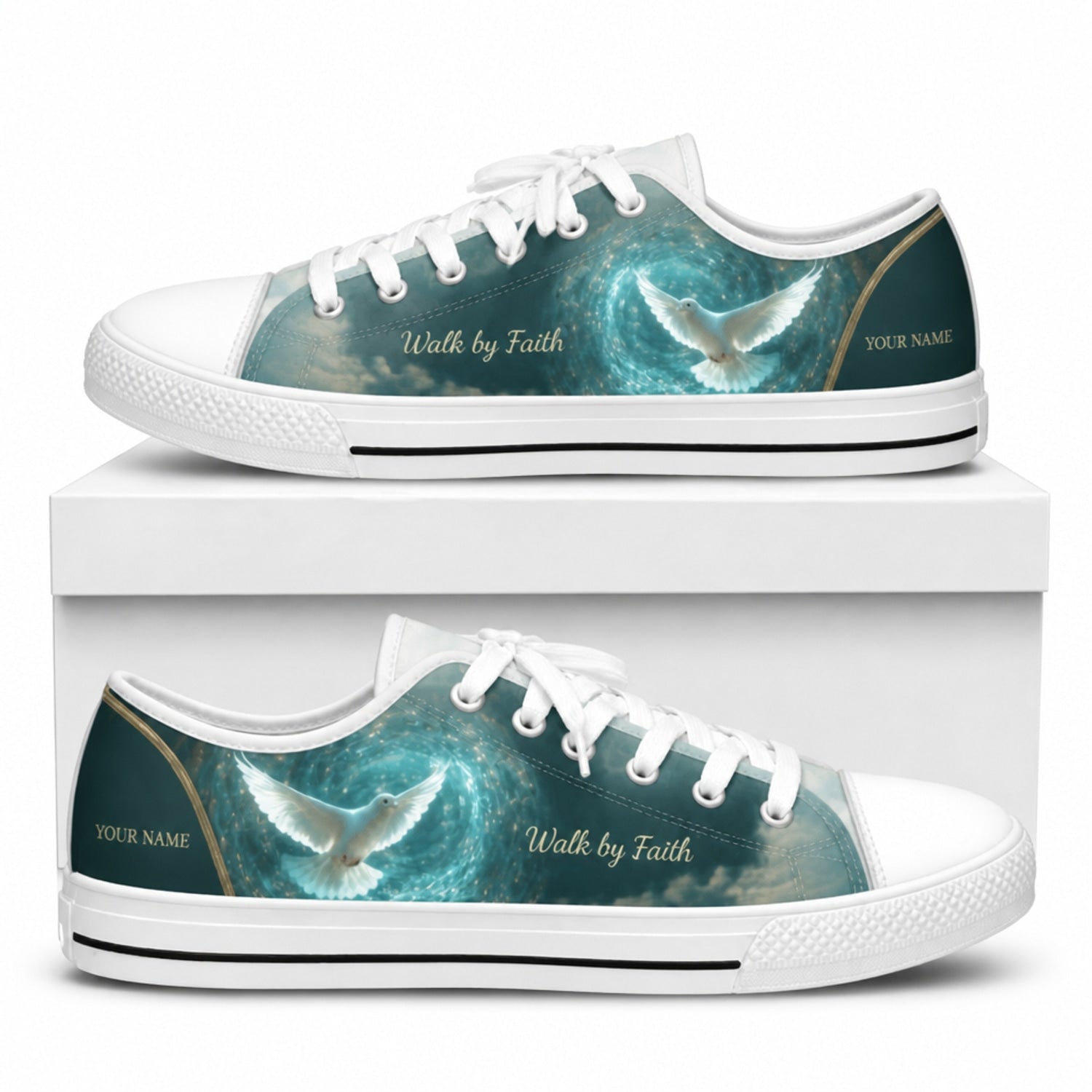 Walk By Faith Dove Graphic Low Top Shoes box white    