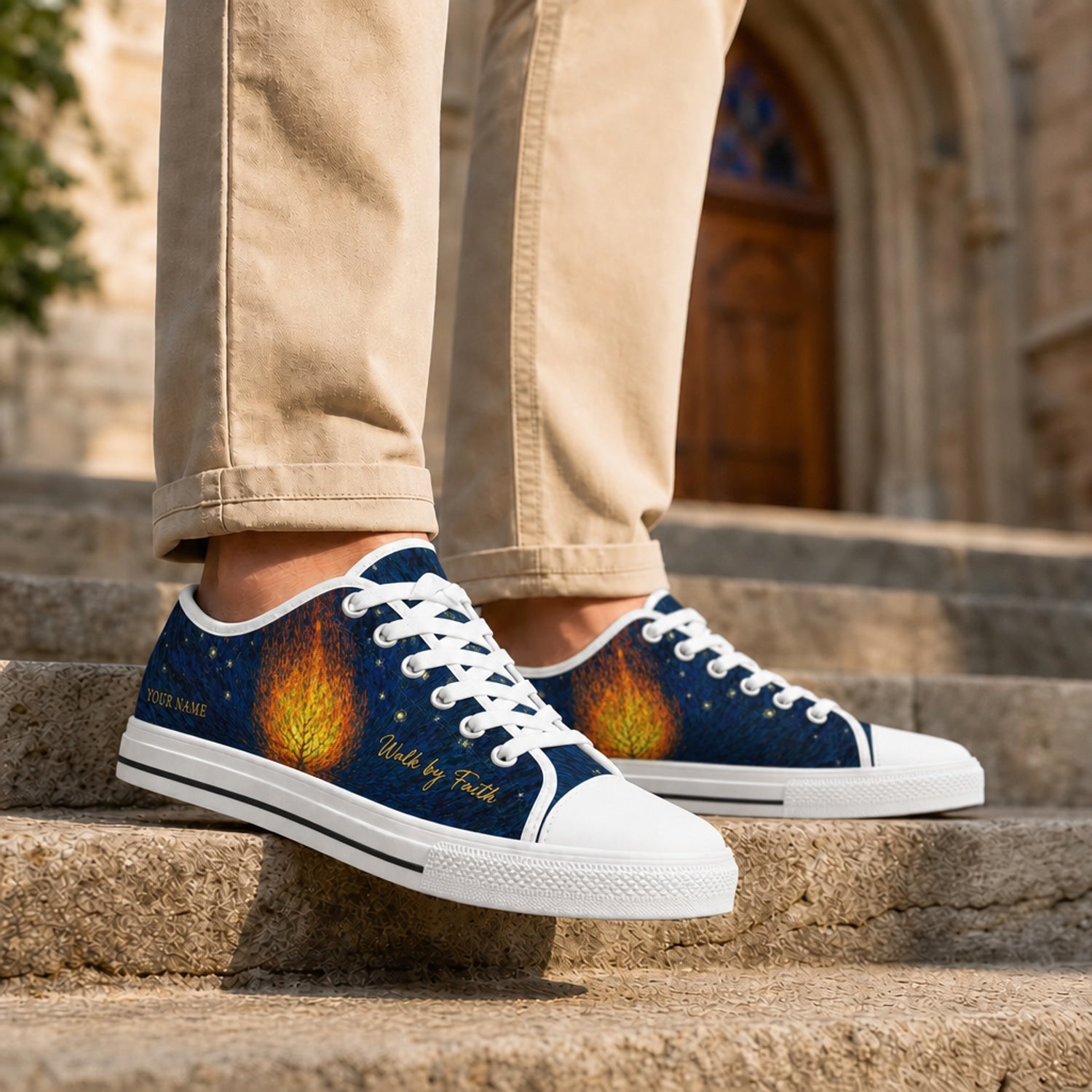 Walk By Faith Flame Artistic Personalized Low Top Shoes Life style  