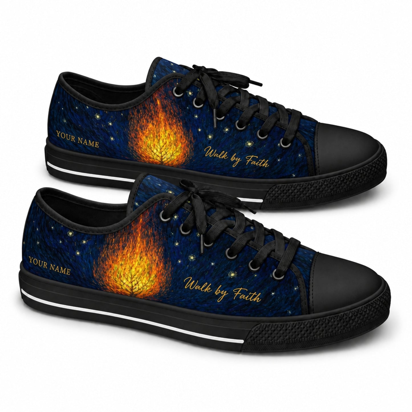 Walk By Faith Flame Artistic Personalized Low Top Shoes black shoes  