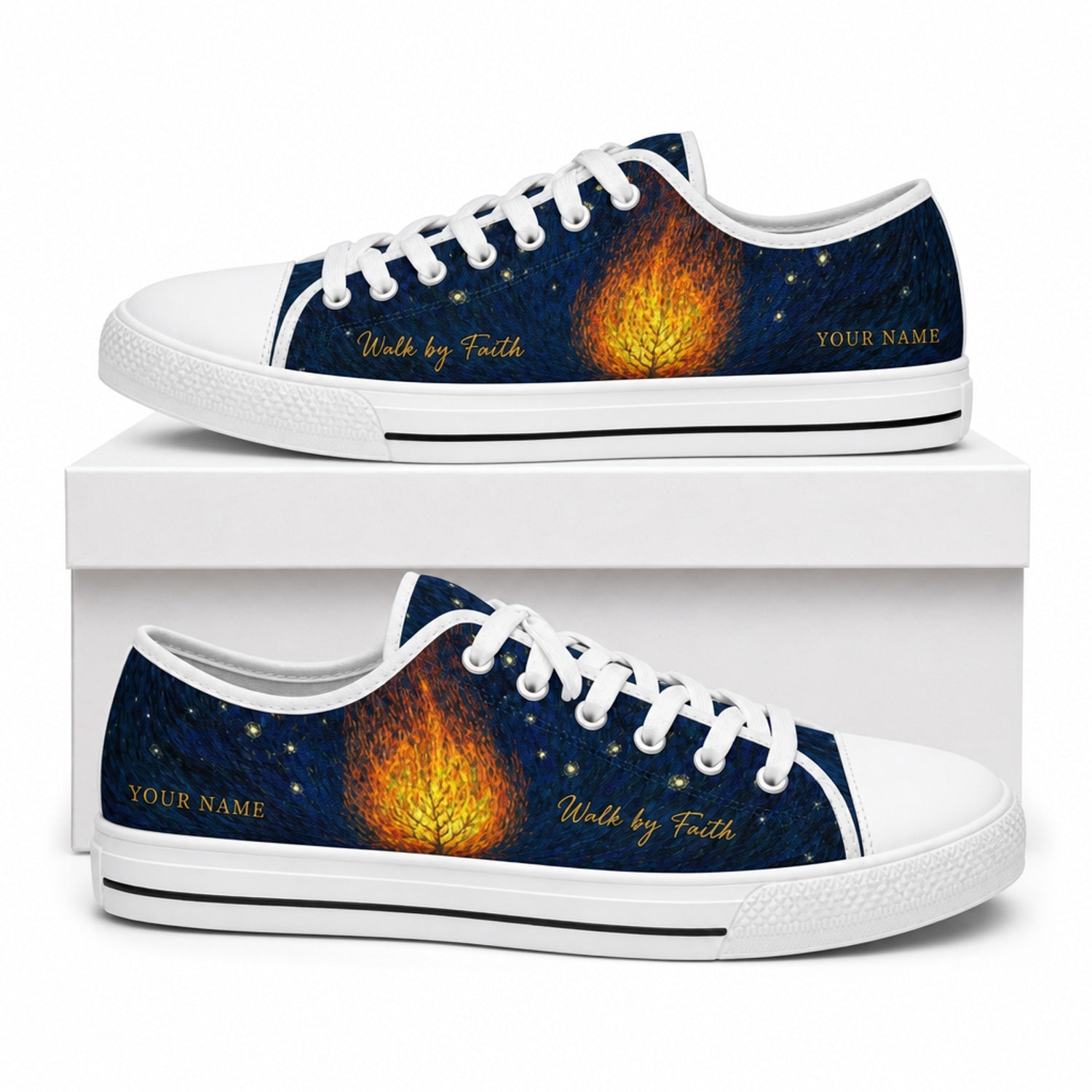 Walk By Faith Flame Artistic Personalized Low Top Shoes box white  