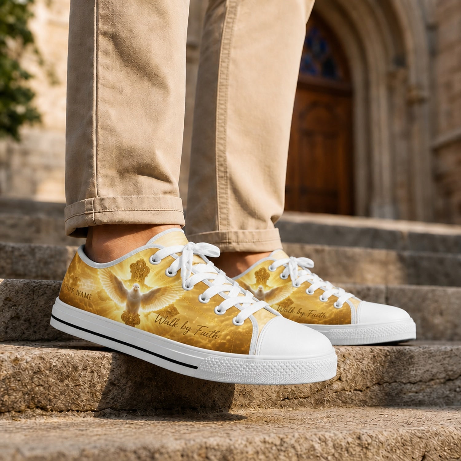 Walk By Faith Graphic Canvas Low Top Shoes Life style      