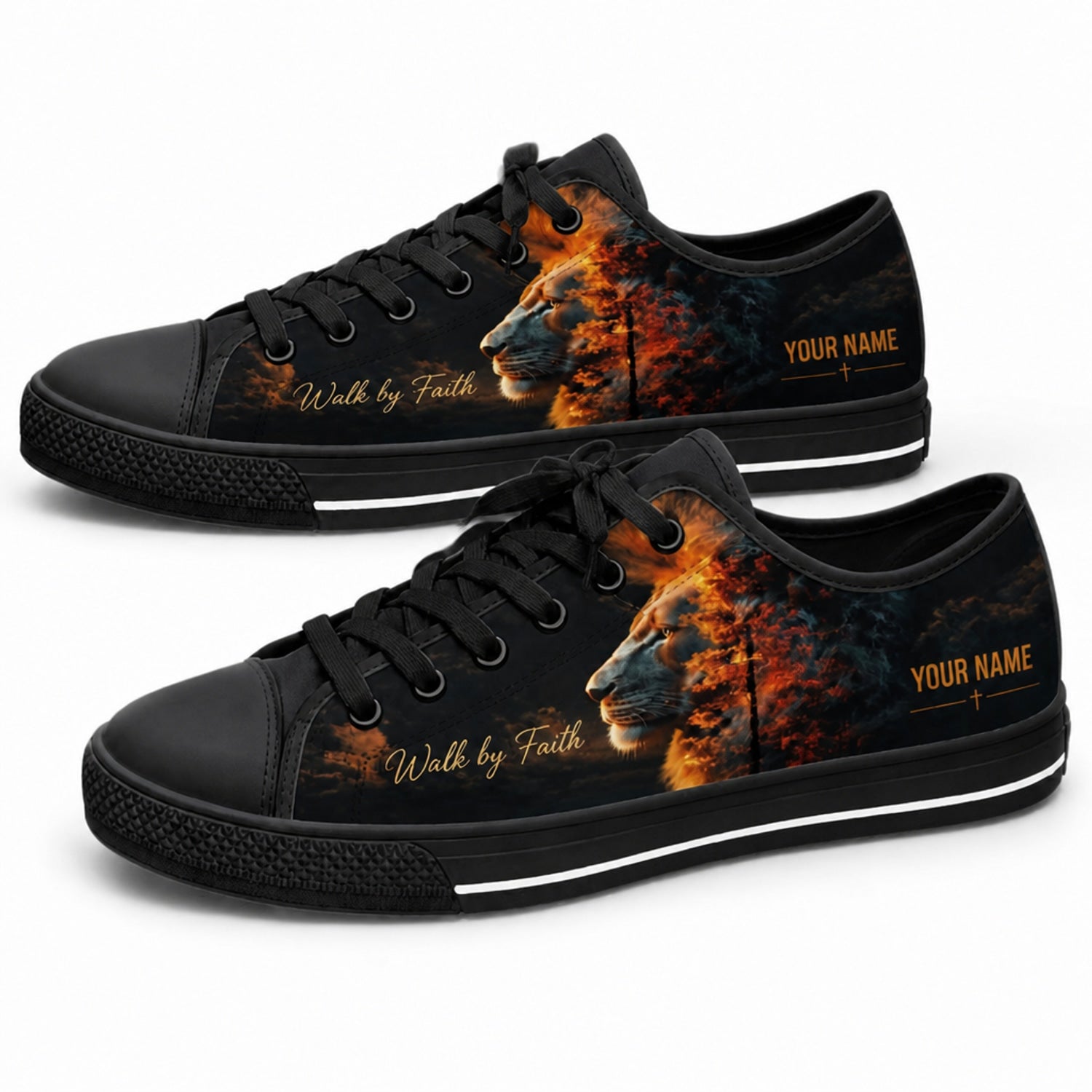 Walk By Faith Graphic God Low Top Shoes black shoes      