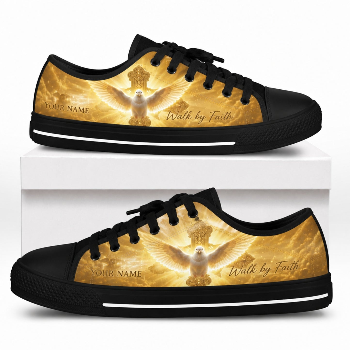 Walk By Faith Graphic Canvas Low Top Shoes box black      
