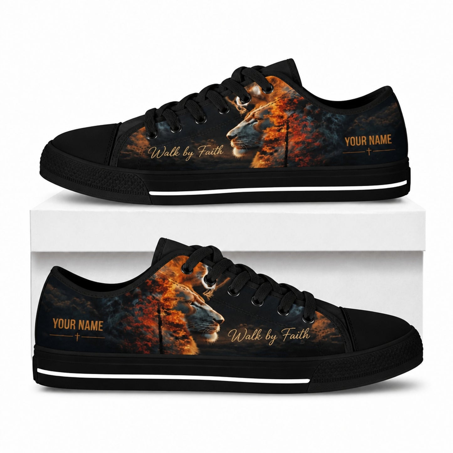 Walk By Faith Graphic God Low Top Shoes box black      