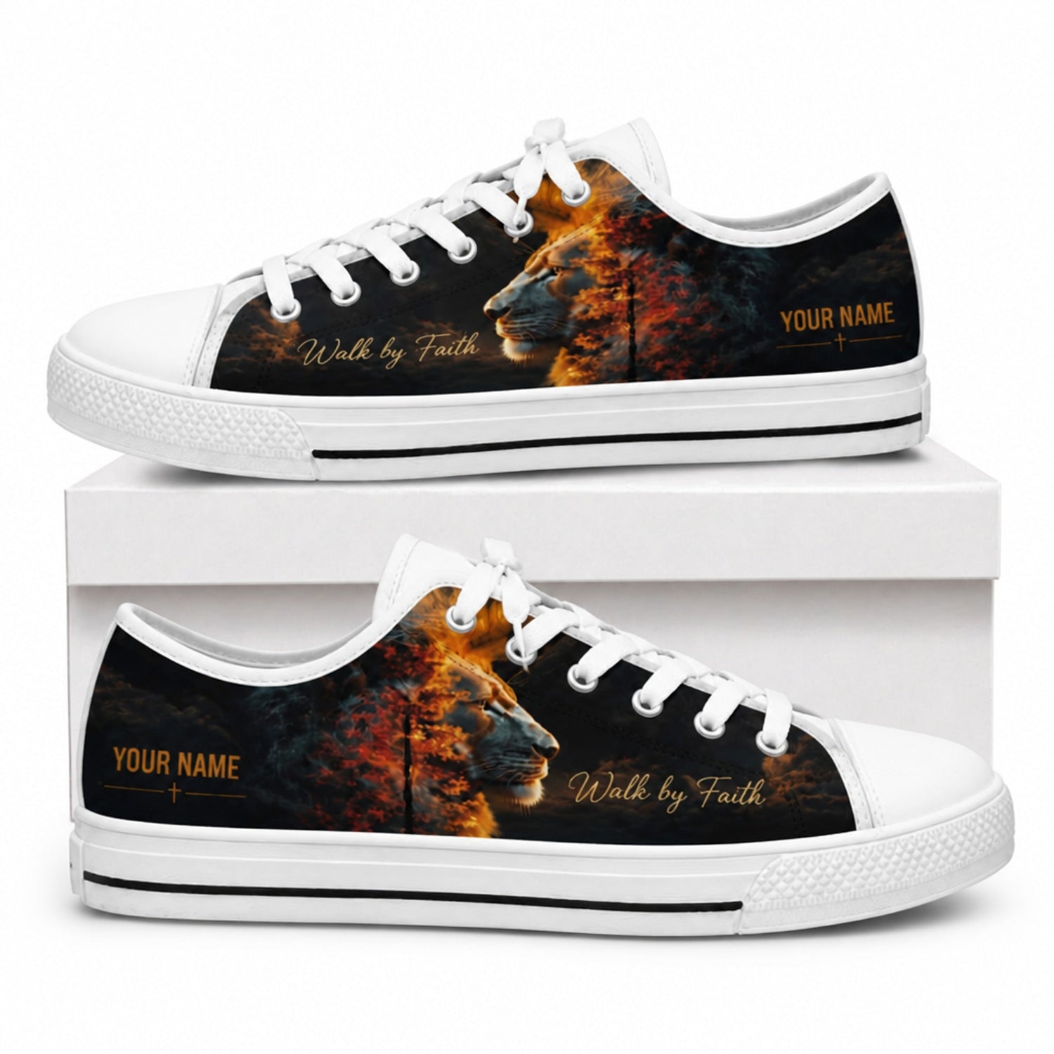 Walk By Faith Graphic God Low Top Shoes box white      