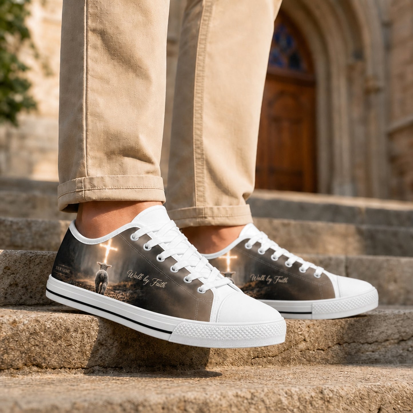 Walk By Faith Lamb Classic Personalized Low Top Shoes Life style  