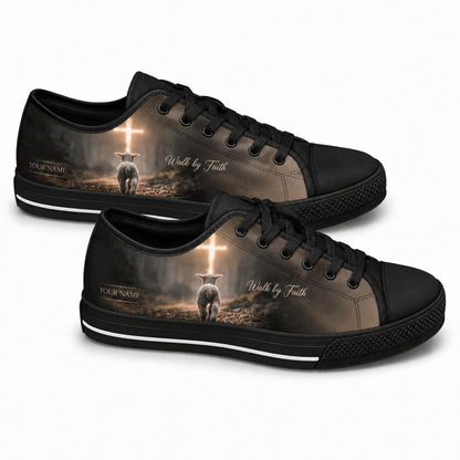 Walk By Faith Lamb Classic Personalized Low Top Shoes black shoes  