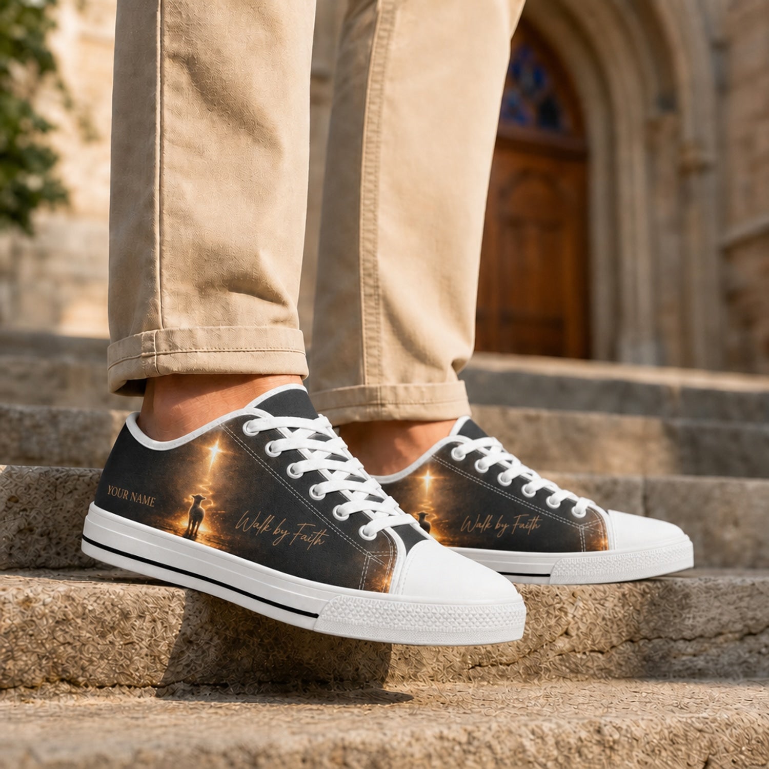 Walk By Faith Lamb Graphic Personalized Low Top Shoes Life style  