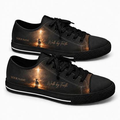 Walk By Faith Lamb Graphic Personalized Low Top Shoes black shoes  