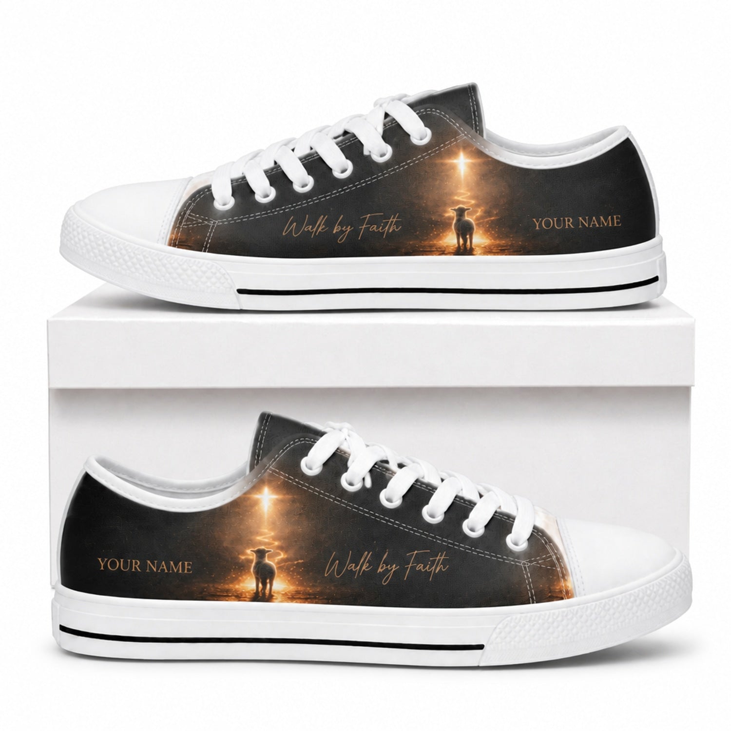 Walk By Faith Lamb Graphic Personalized Low Top Shoes box white  