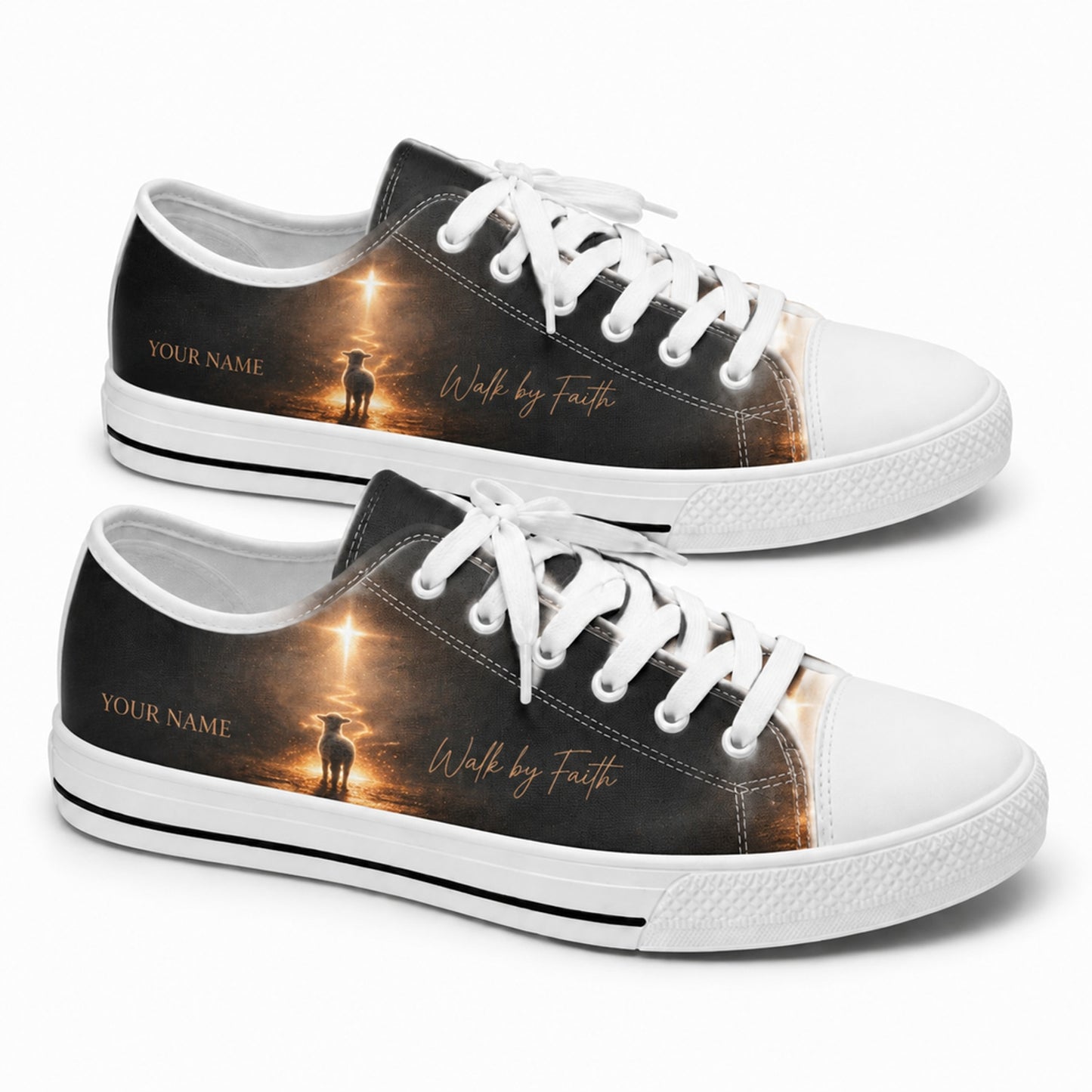 Walk By Faith Lamb Graphic Personalized Low Top Shoes      