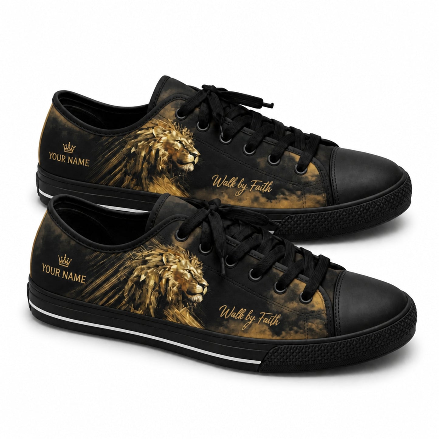 Walk By Faith Lion Graphic Canvas Low Top Shoes black shoes    