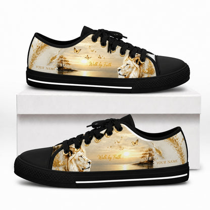 Walk By Faith Lion Graphic Low Top Shoes box black    
