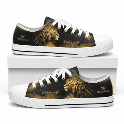 Walk By Faith Lion Graphic Canvas Low Top Shoes box white    