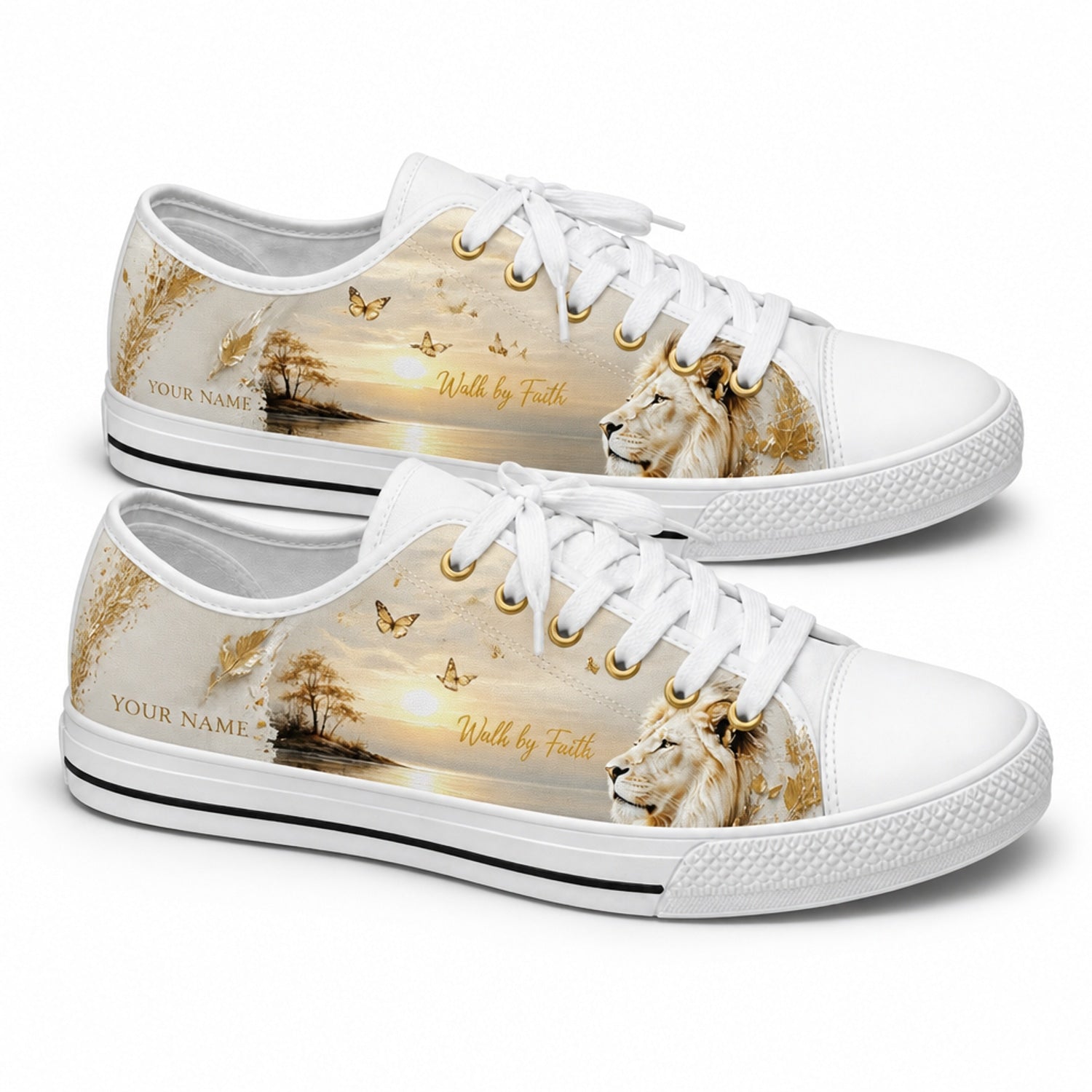 Walk By Faith Lion Graphic Low Top Shoes        