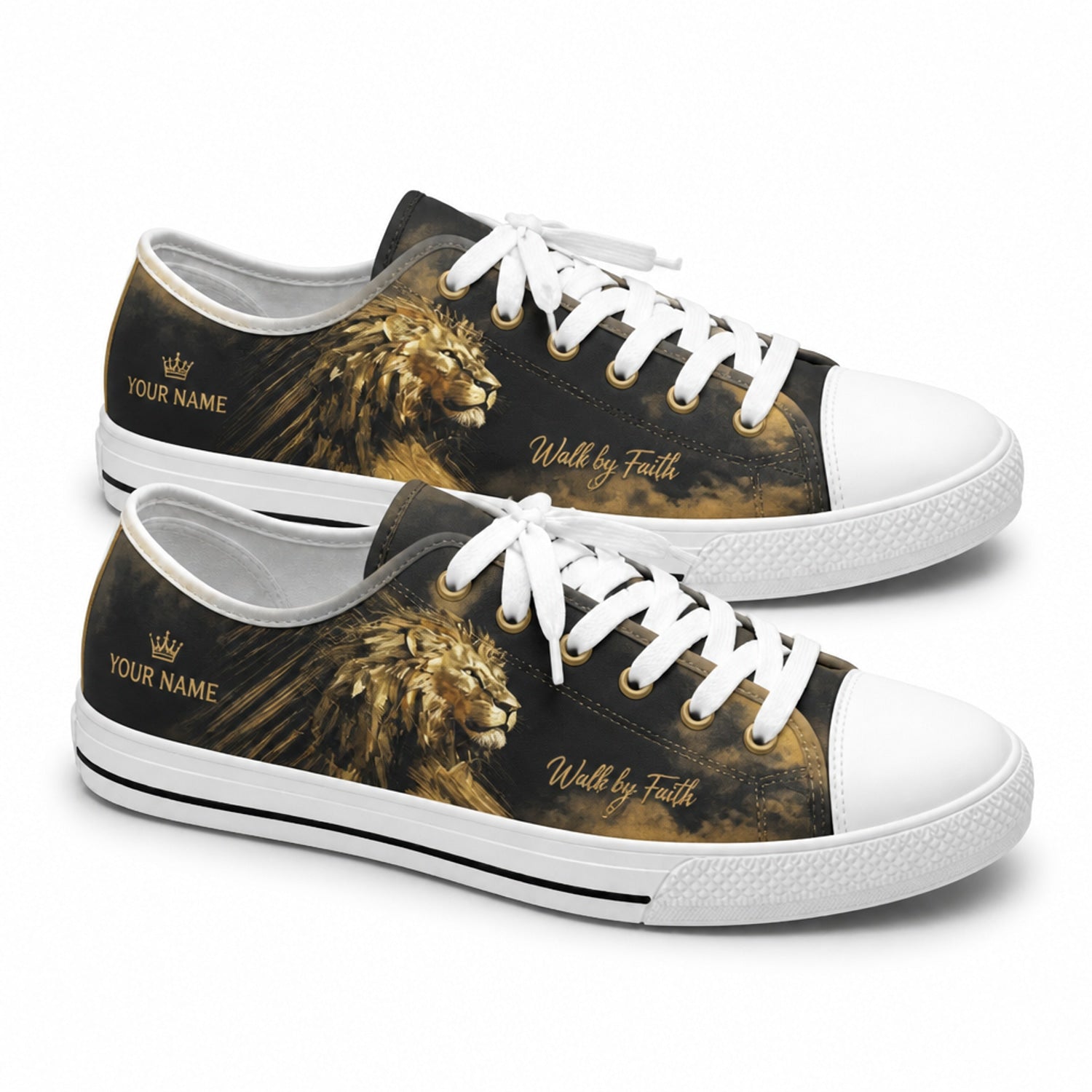 Walk By Faith Lion Graphic Canvas Low Top Shoes        