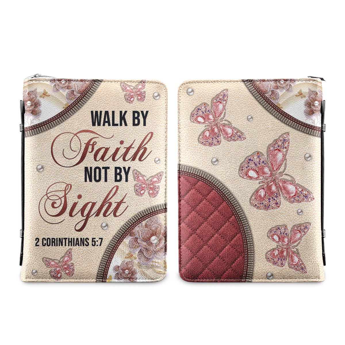 Walk By Faith Not By Sight 2 Corinthians 5 7 Butterfly Jewelry Personalized Bible Cover - Inspirational Bible Covers For Women