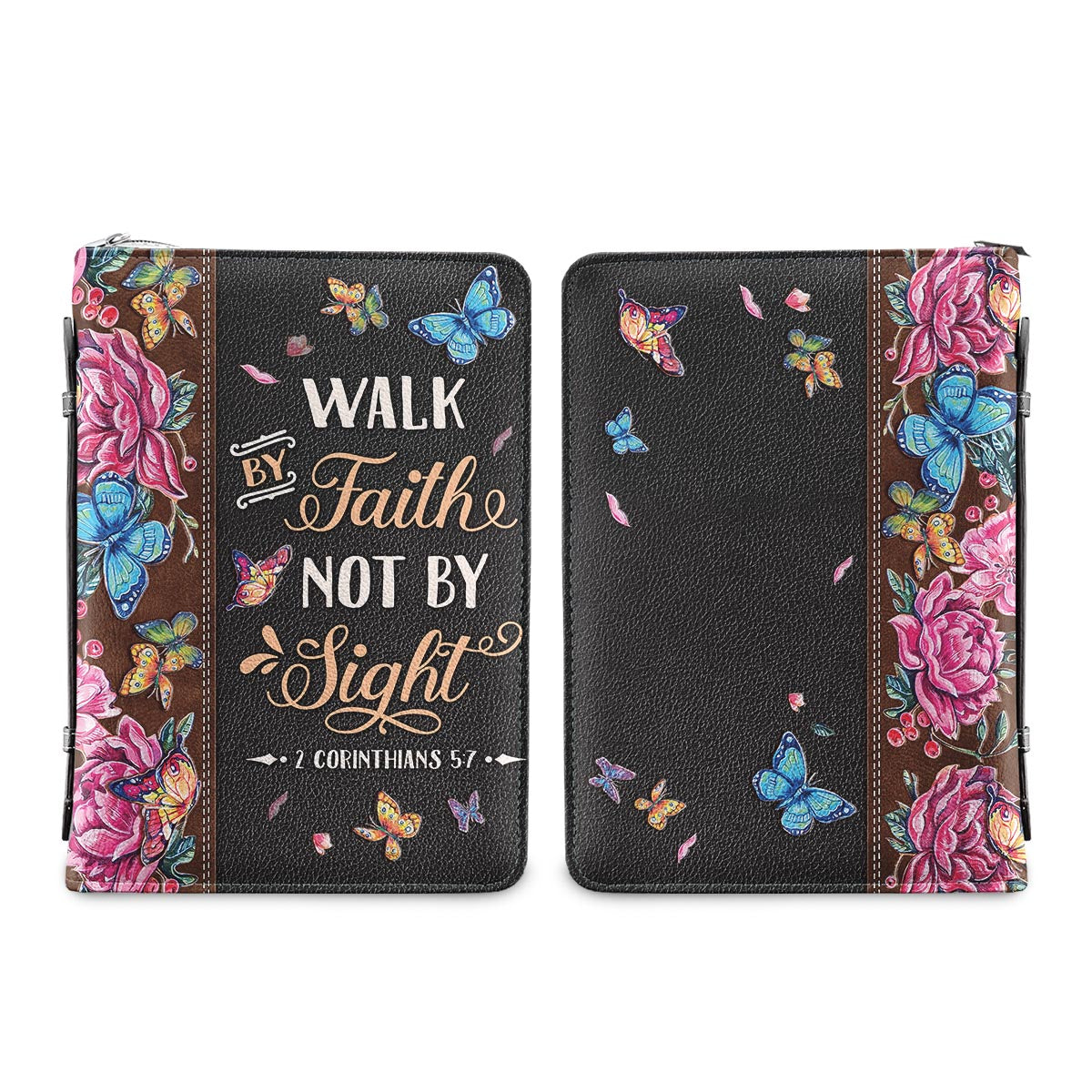 Walk By Faith Not By Sight 2 Corinthians 5 7 Butterfly Leather Style Personalized Bible Cover - Inspirational Bible Covers For Women