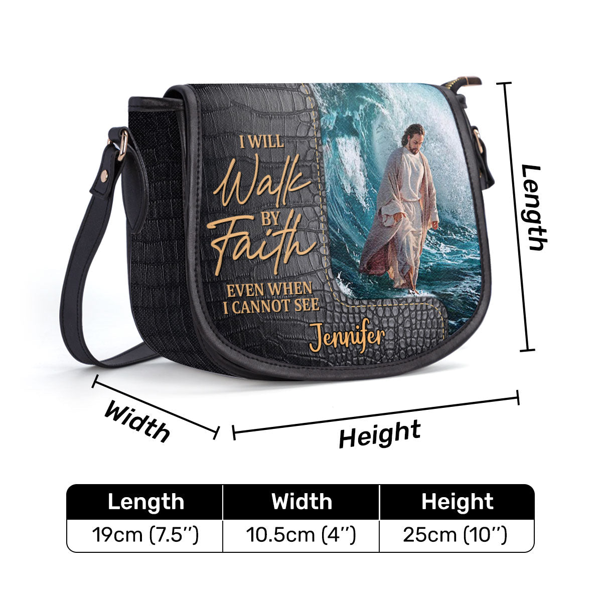 Walk By Faith Personalized Leather Saddle Bag - Christian Women's Handbag Gifts