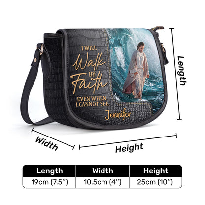 Walk By Faith Personalized Leather Saddle Bag - Christian Women's Handbag Gifts