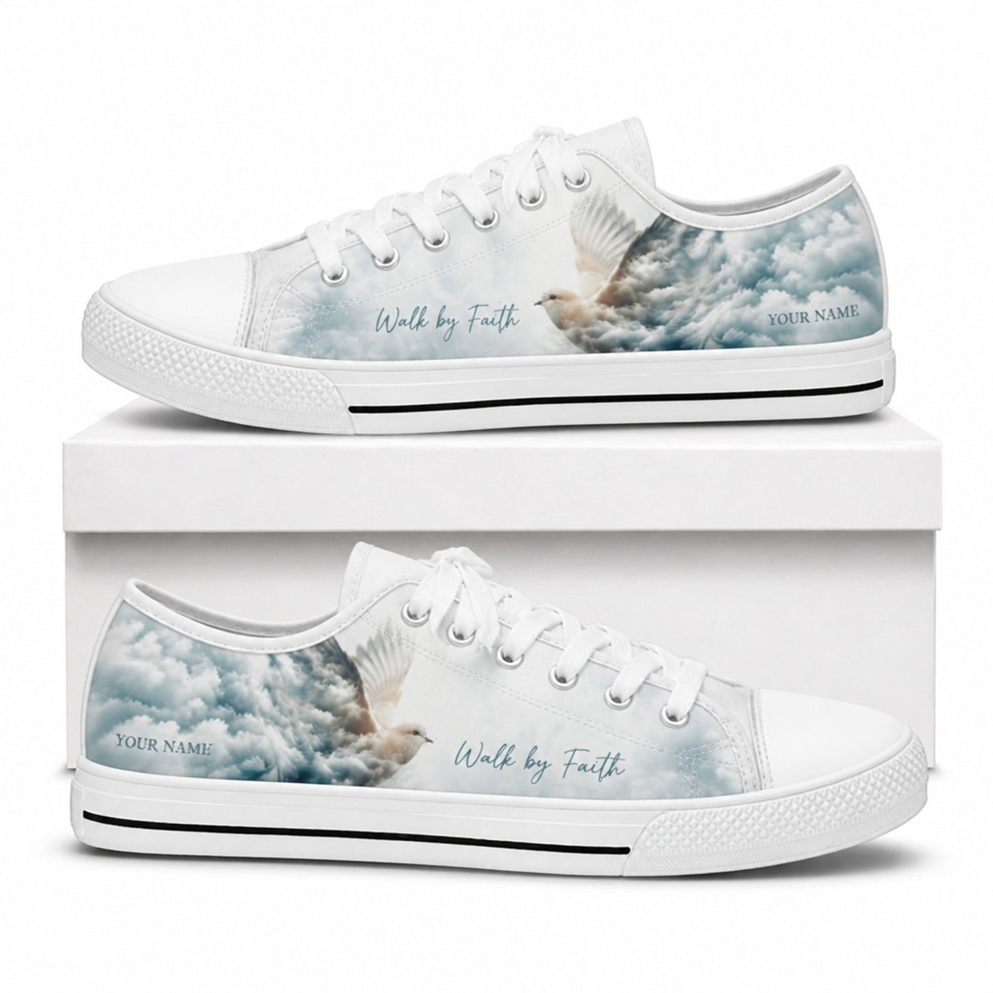 Walk By Faith Printed Low Top Shoes box white      