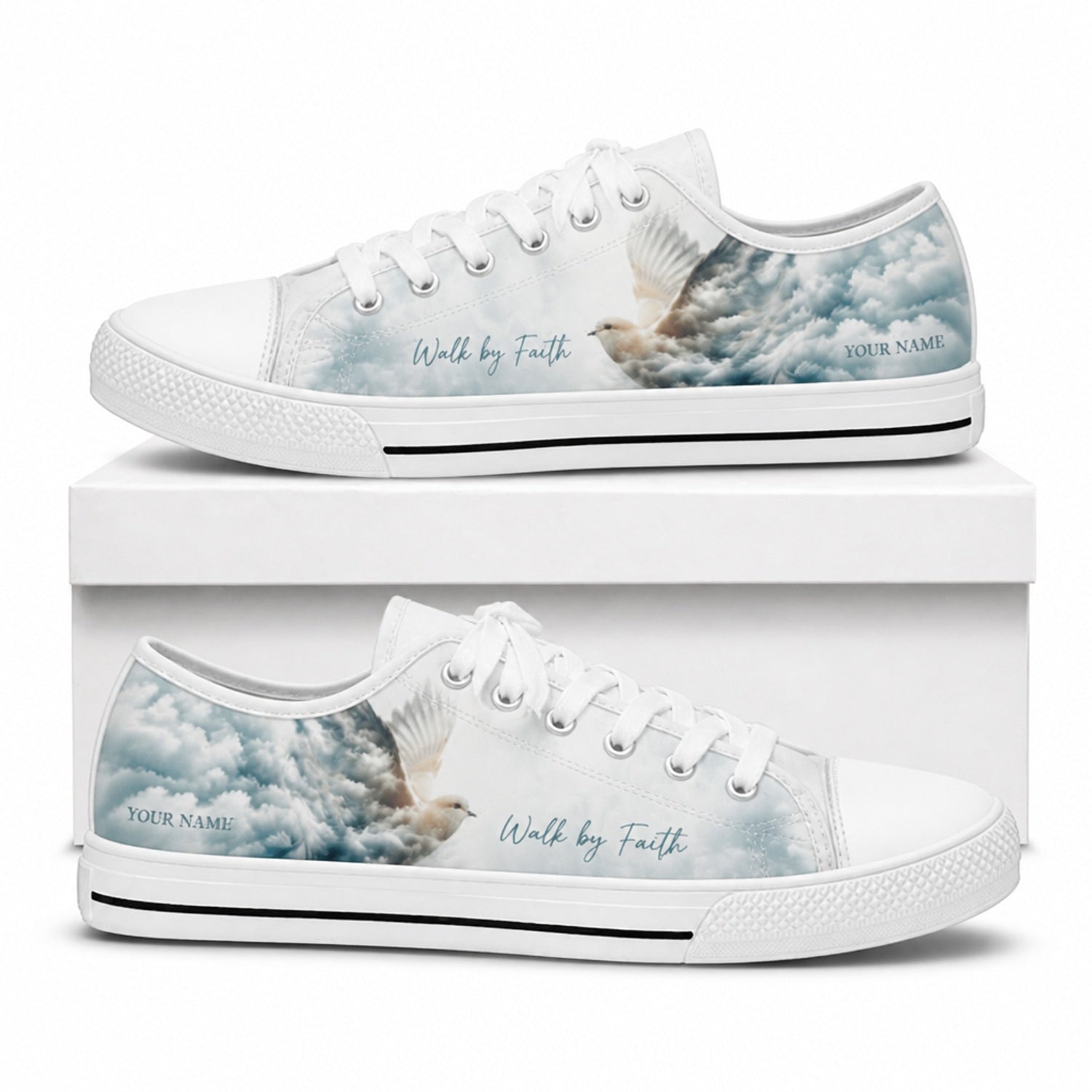 Walk By Faith Printed Low Top Shoes box white      