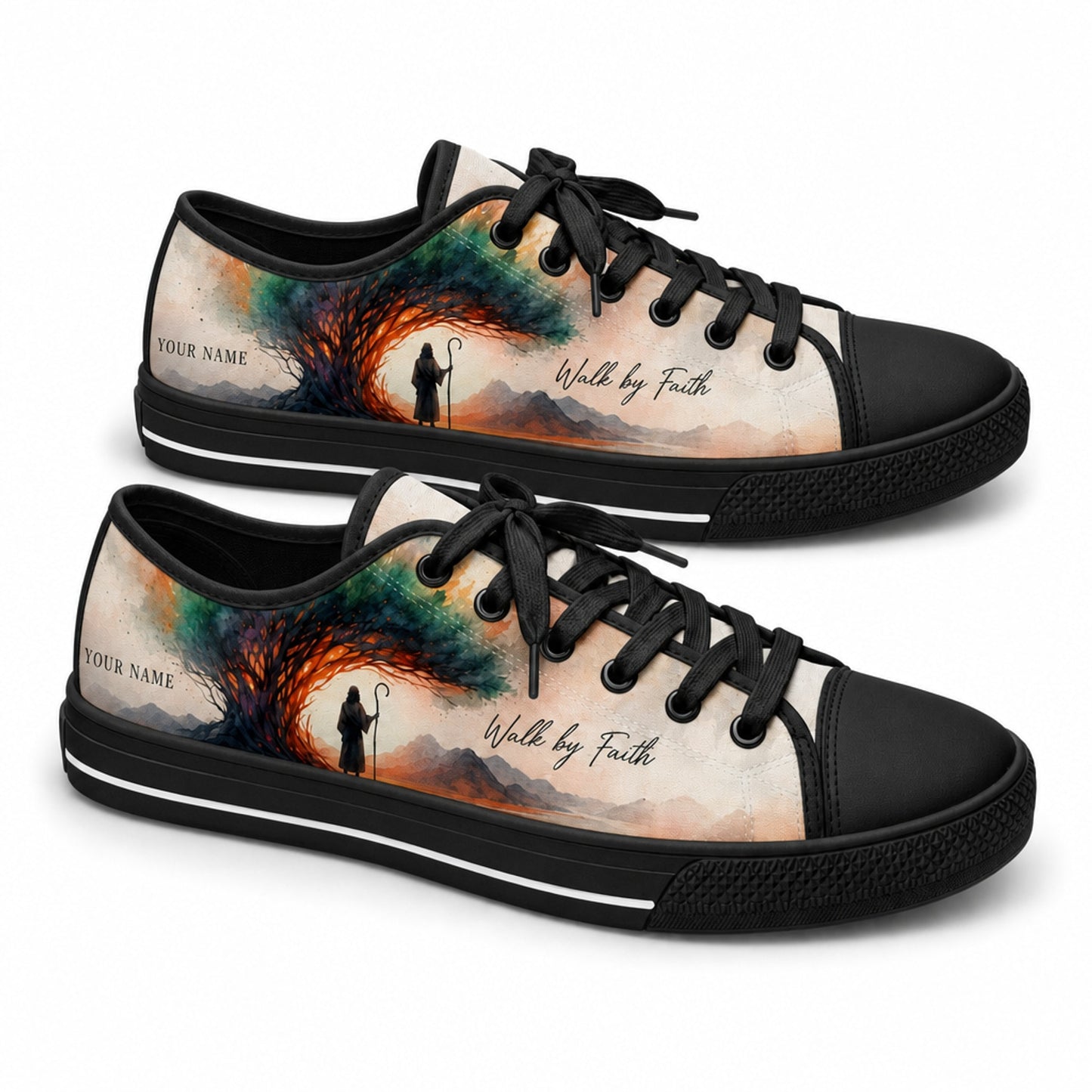 Walk By Faith Shepherd Graphic Personalized Low Top Shoes black shoes  