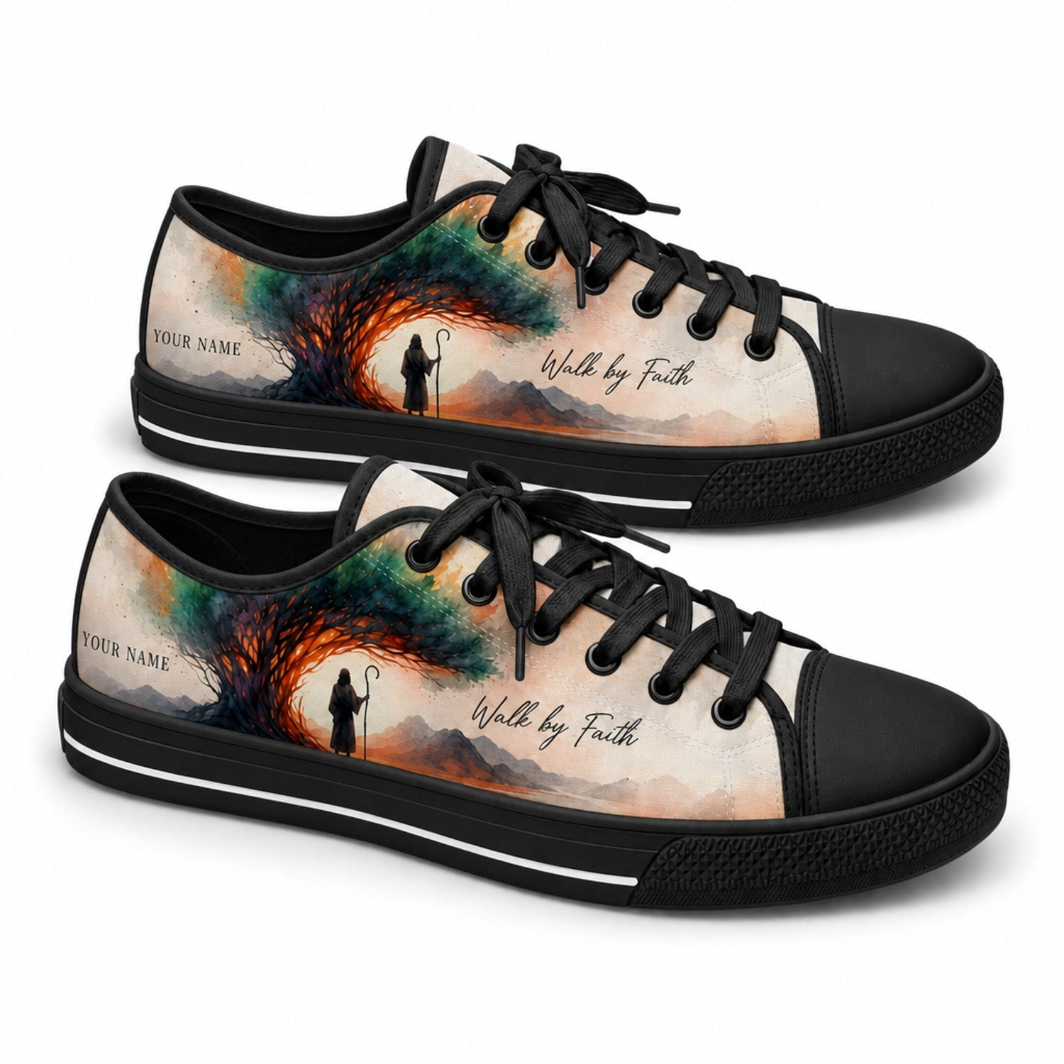 Walk By Faith Shepherd Graphic Personalized Low Top Shoes black shoes  