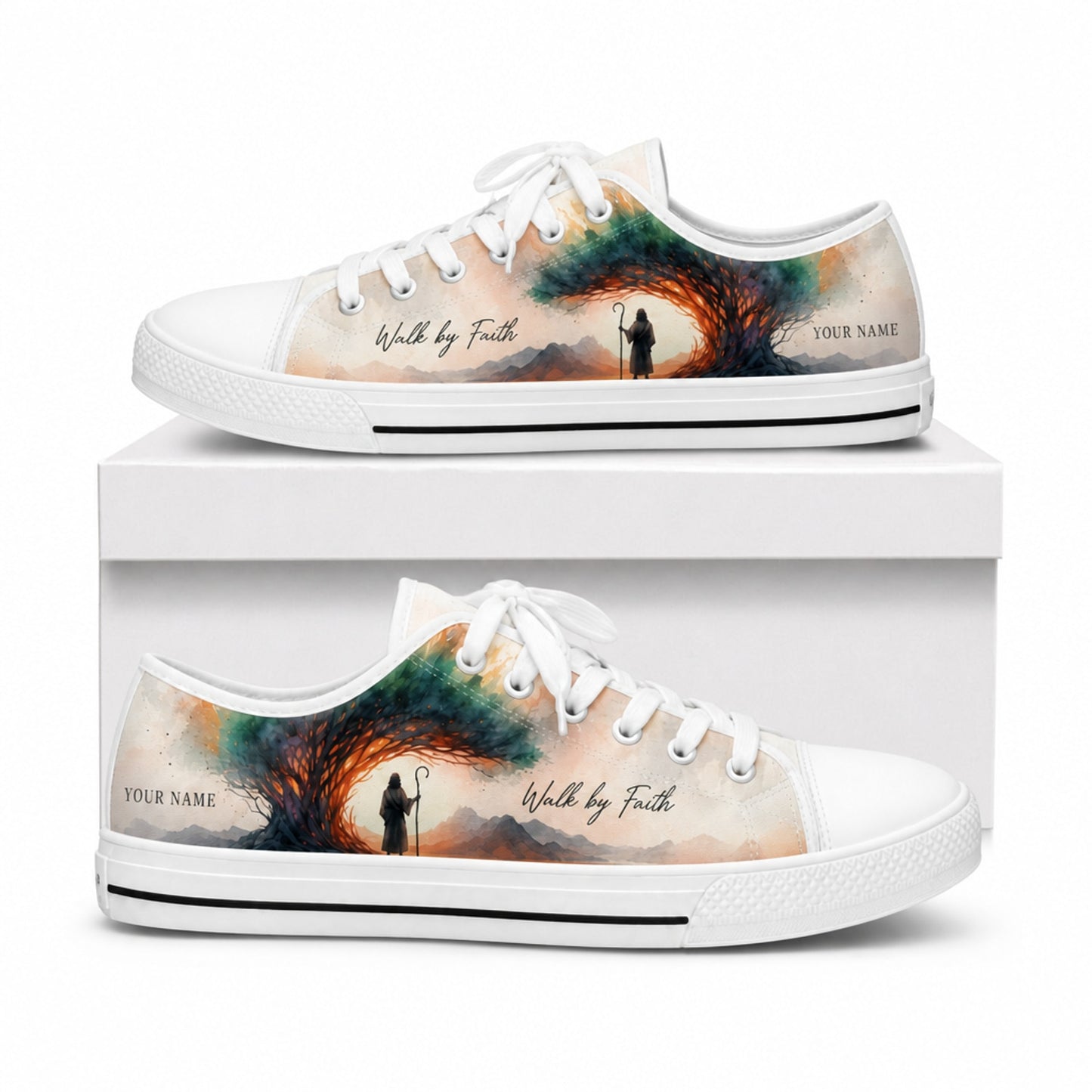 Walk By Faith Shepherd Graphic Personalized Low Top Shoes box white  