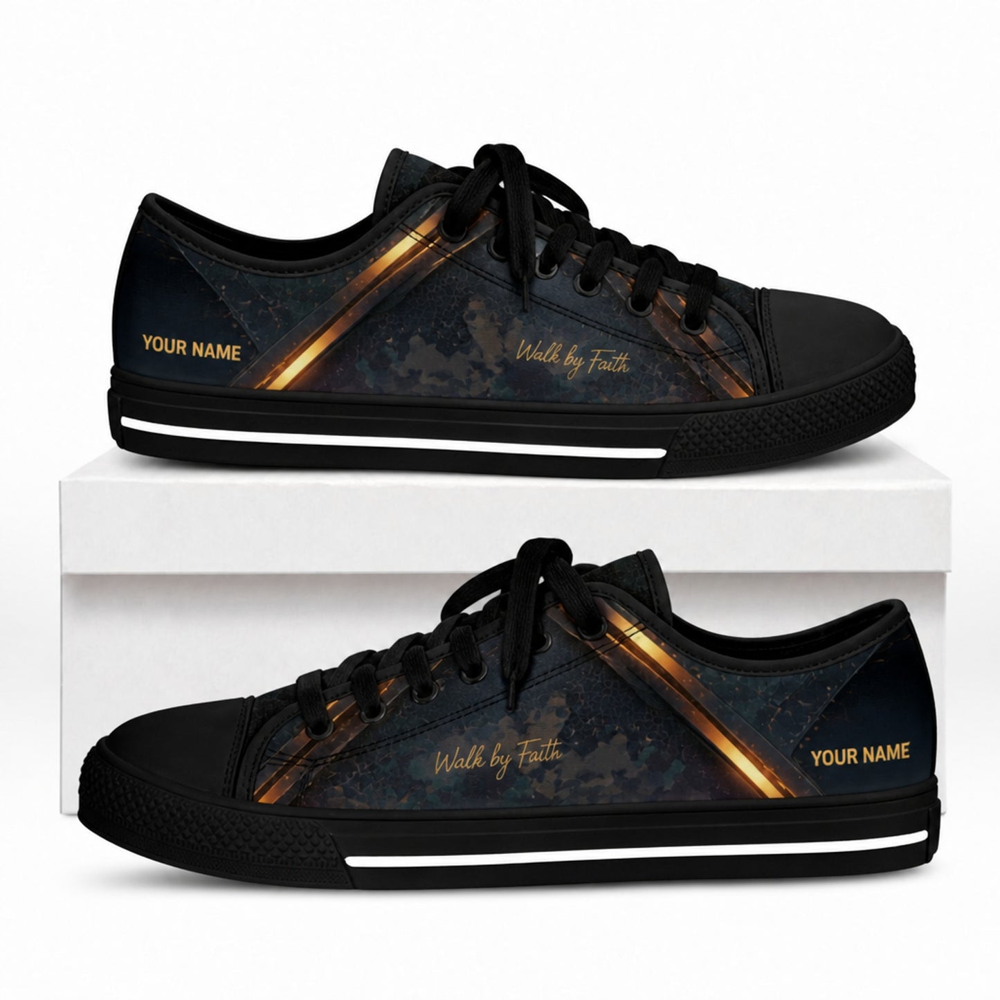 Walk By Faith Shoes Graphic Canvas Low Top Shoes box black    
