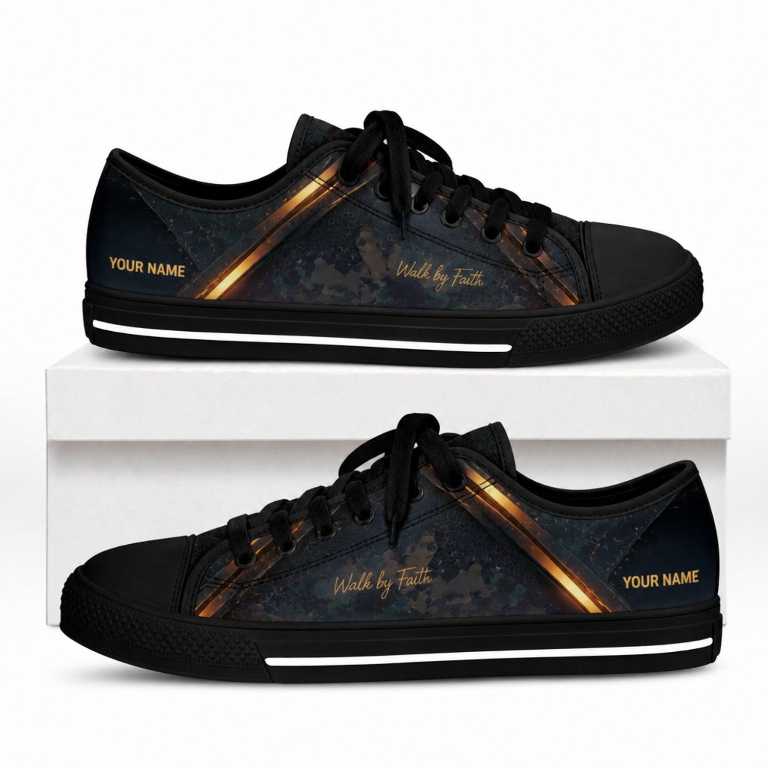 Walk By Faith Shoes Graphic Canvas Low Top Shoes box black    
