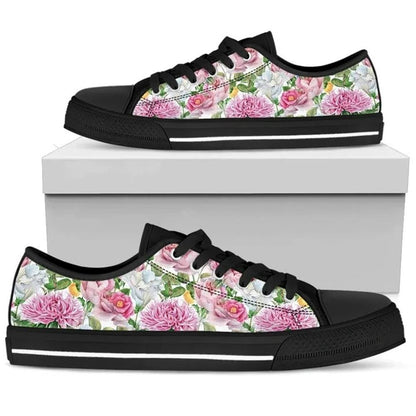 Watercolor Floral Low Top Shoes, Low Top Sneaker, Low Top Canvas Shoes