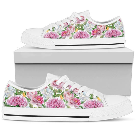 Watercolor Floral Women's Low Top Shoes, Low Top Sneaker, Low Top Canvas Shoes