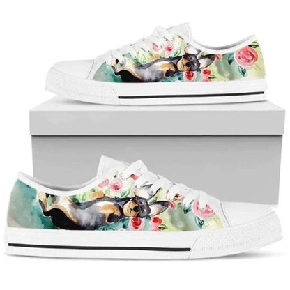 Watercolor Lovely Wiener Low Top Shoes, Low Top Sneaker, Low Top Canvas Shoes