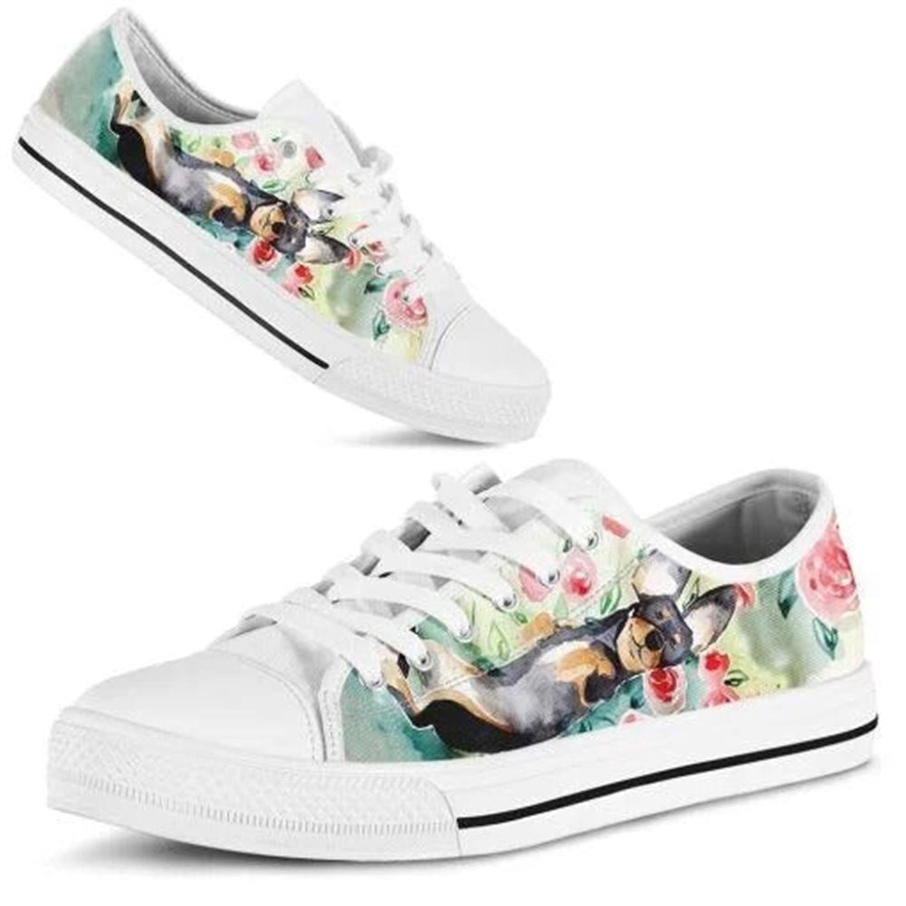 Watercolor Lovely Wiener Low Top Shoes, Low Top Sneaker, Low Top Canvas Shoes
