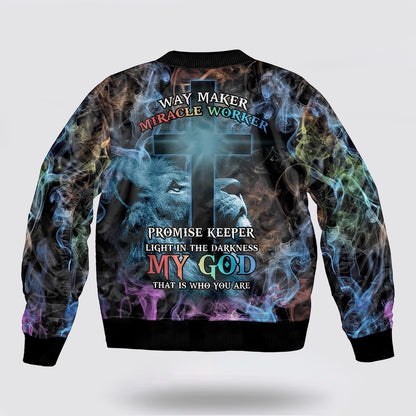 Way Maker Miracle Worker Jesus Lion Cross Bomber Jacket - Jesus Shirt for Men Women