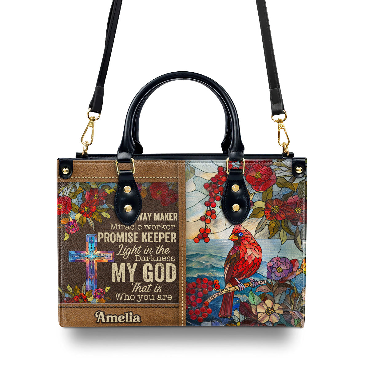 Way Maker Heart Cross Hummingbird Personalized Leather Handbag - Jesus Handbag