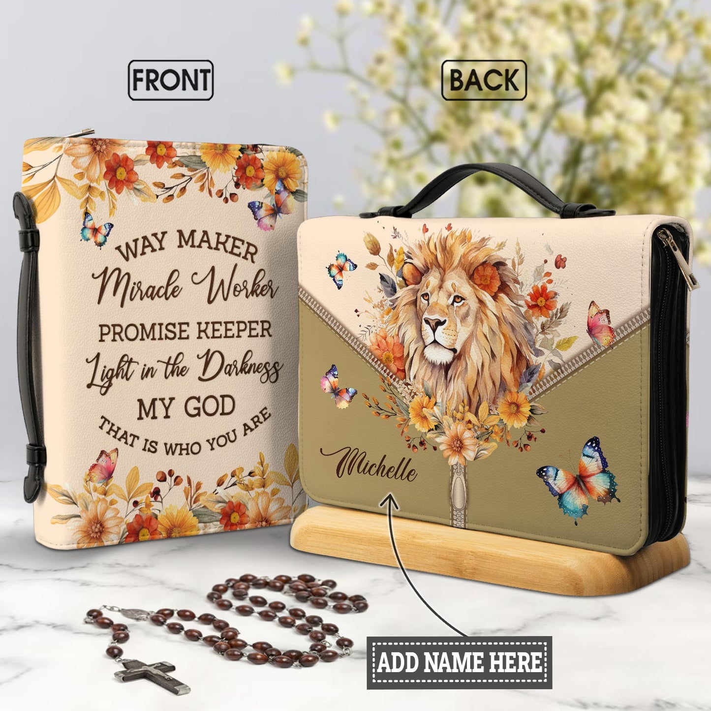 Way Maker Miracle Keeper Lion Butterfly Personalized Bible Cover - Inspirational Bible Covers For Women