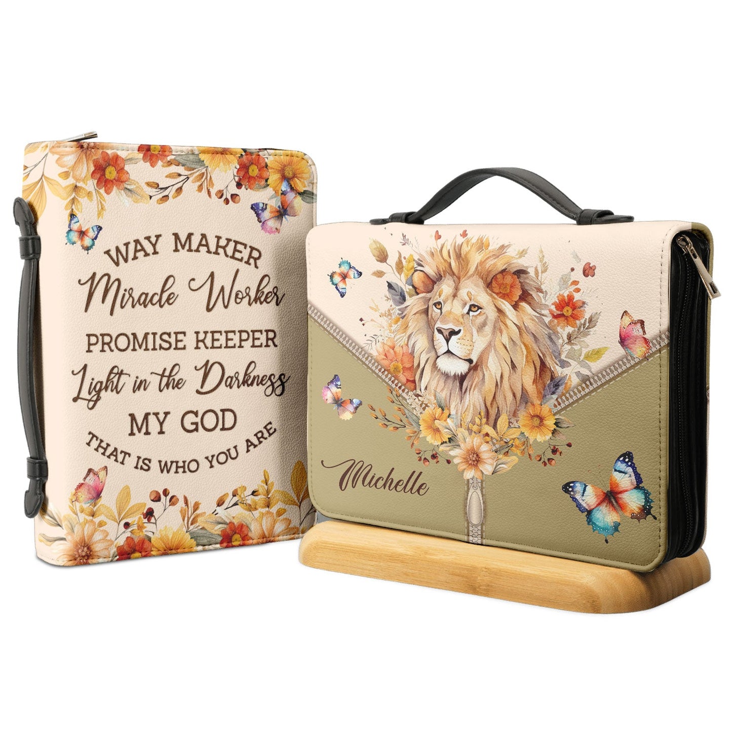 Way Maker Miracle Keeper Lion Butterfly Personalized Bible Cover - Inspirational Bible Covers For Women