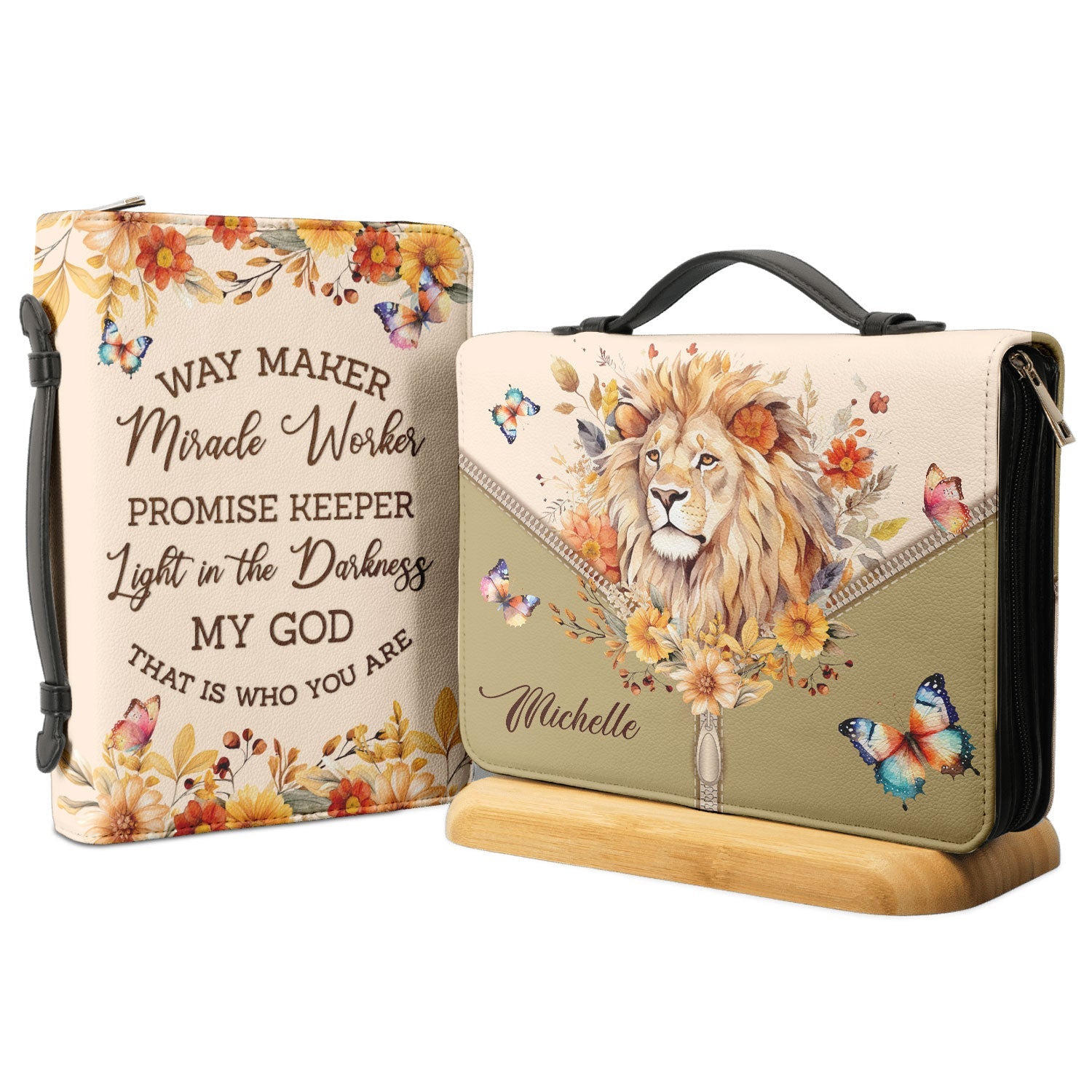 Way Maker Miracle Keeper Lion Butterfly Personalized Bible Cover - Inspirational Bible Covers For Women
