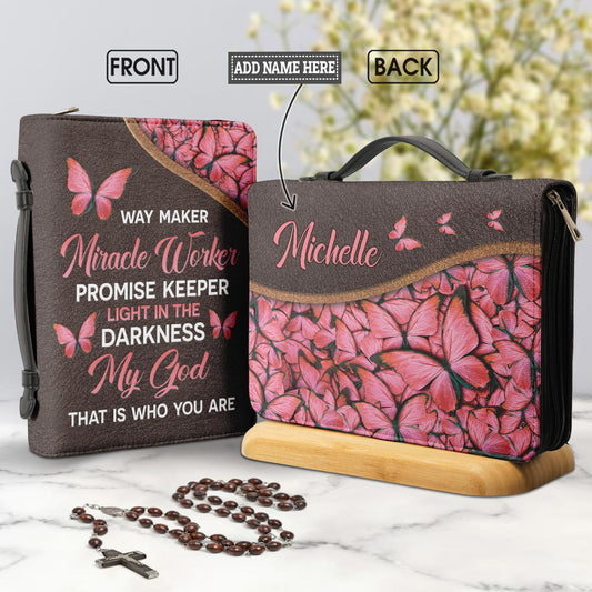 Way Maker Miracle Worker Butterfly Leather Style Personalized Bible Cover - Inspirational Bible Covers For Women