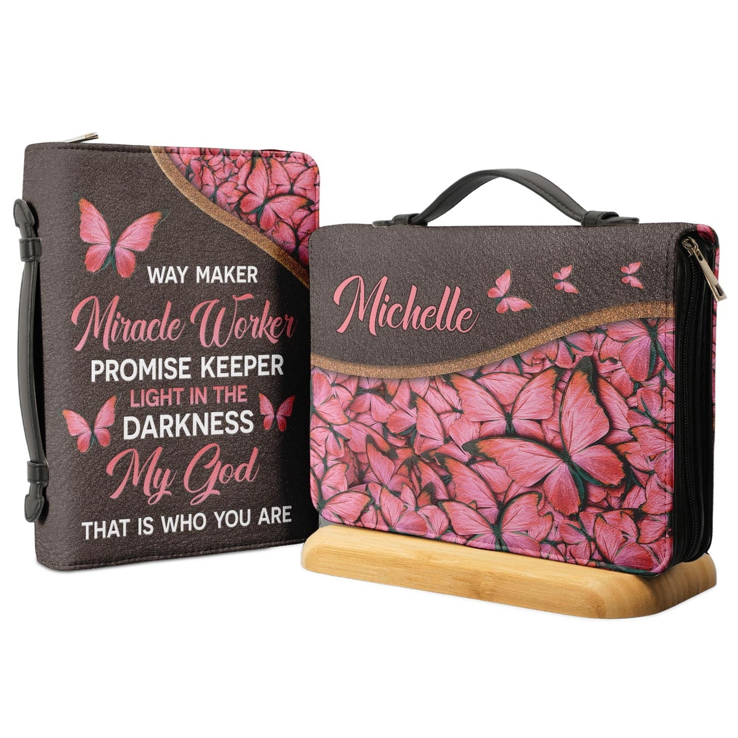Way Maker Miracle Worker Butterfly Leather Style Personalized Bible Cover - Inspirational Bible Covers For Women