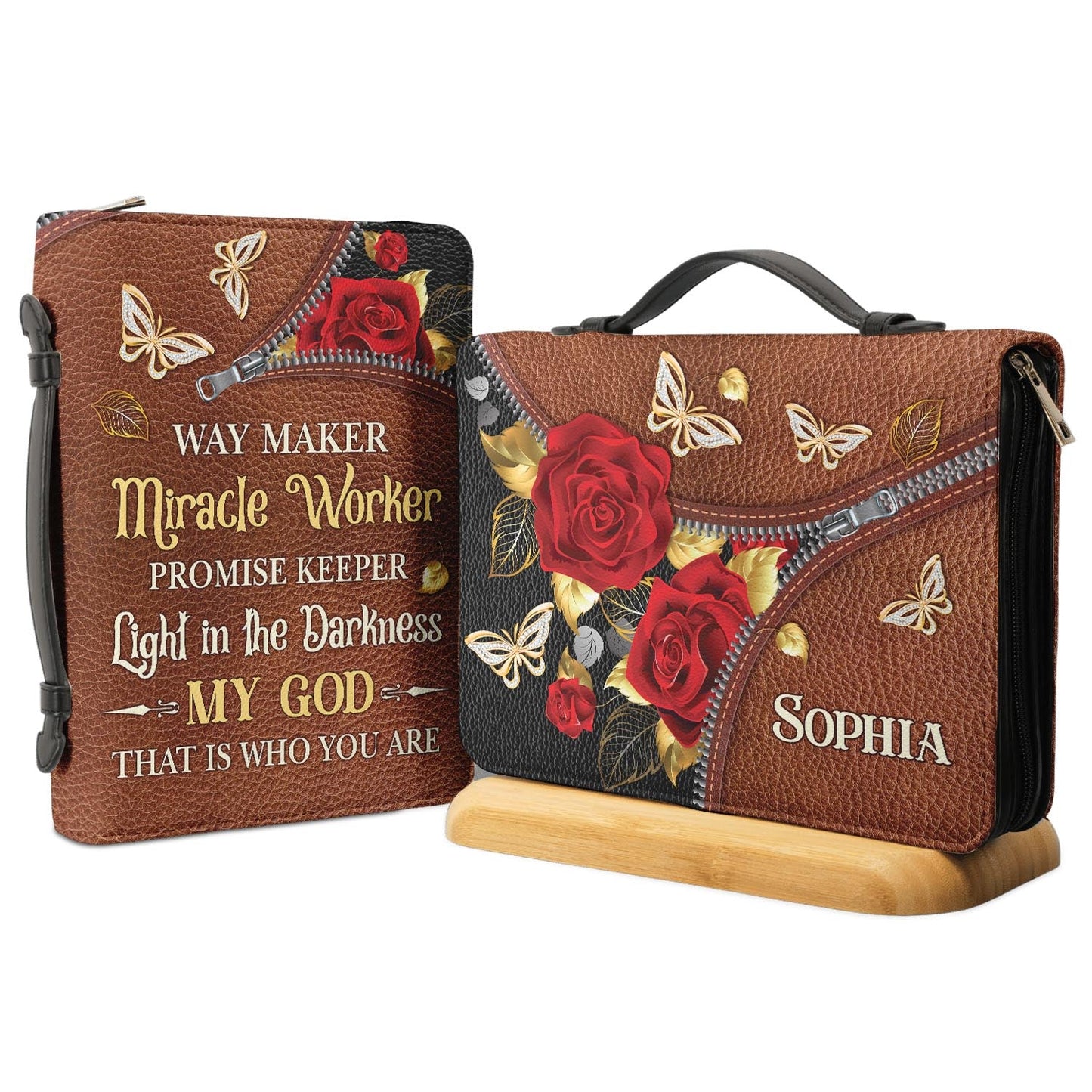 Way Maker Miracle Worker Butterfly Zipper Style Personalized Bible Cover - Inspirational Bible Covers For Women