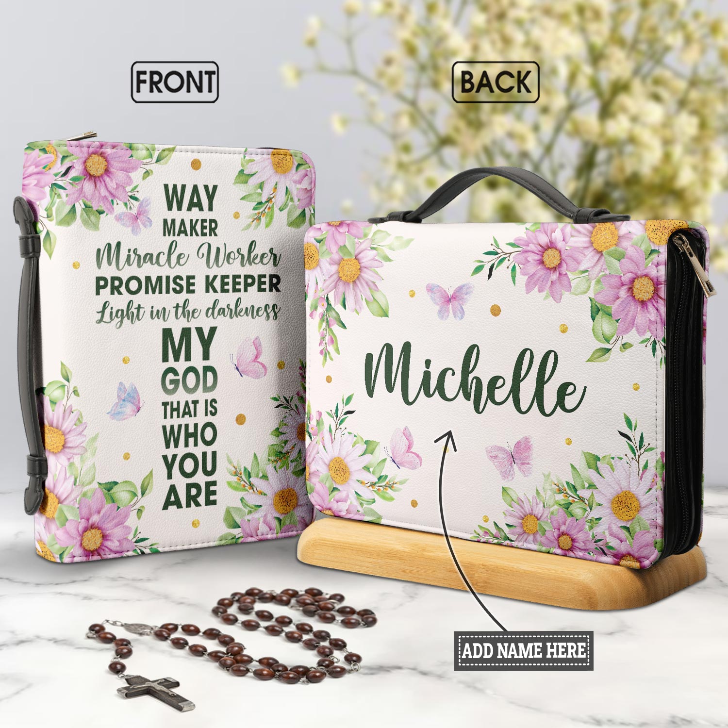 Way Maker Miracle Worker Daisy Butterfly Personalized Bible Cover - Inspirational Bible Covers For Women