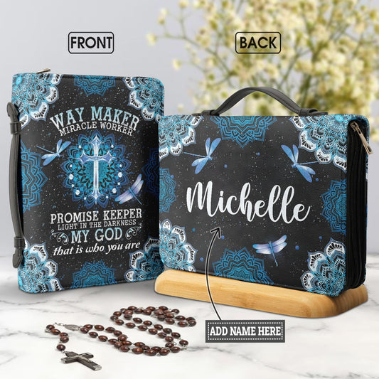 Way Maker Miracle Worker Dragonfly Blue Mandala Personalized Bible Cover - Inspirational Bible Covers For Women